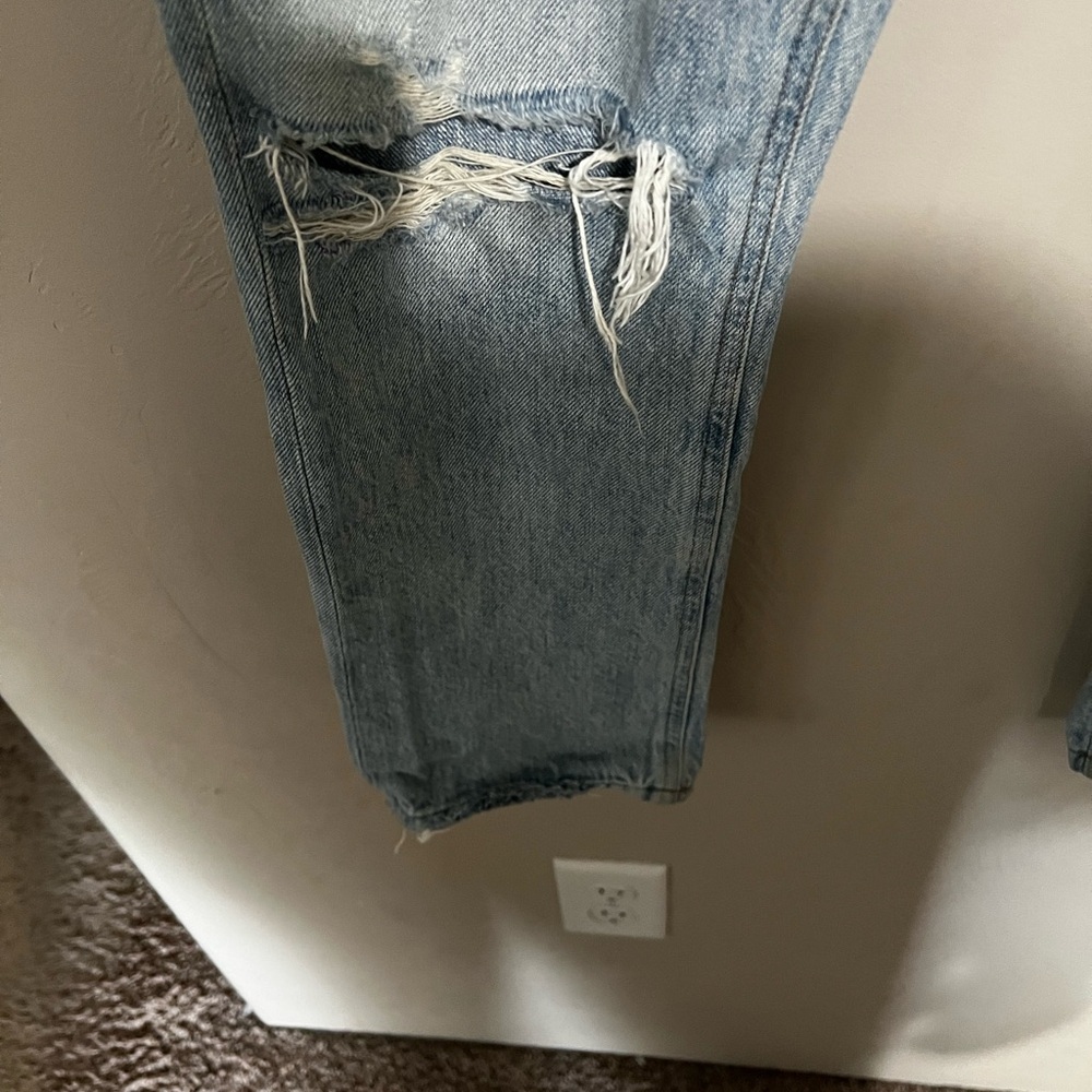 Agolde Riley Revolve High Rise Button Fly Straight Distressed Crop Denim Jeans - Picture 10 of 16